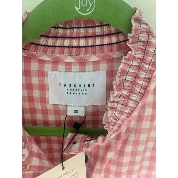 The Shirt Rochelle Behrens Pink White Gingham Smocked‎ neck /sleeves XS NWT - Picture 6 of 9